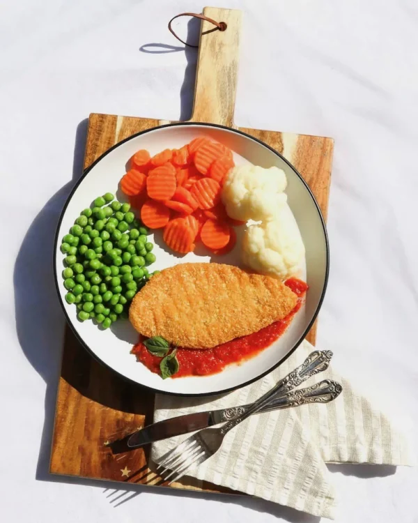 Chicken parmigiana and vegetables