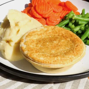 Meat Pie with Mash Potatoes, Beans, and Carrot