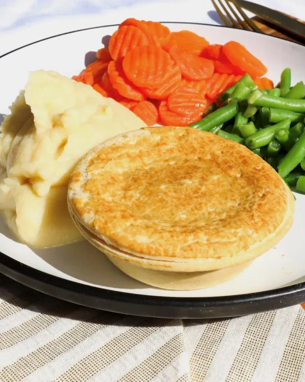 Meat Pie with Mash Potatoes, Beans, and Carrot