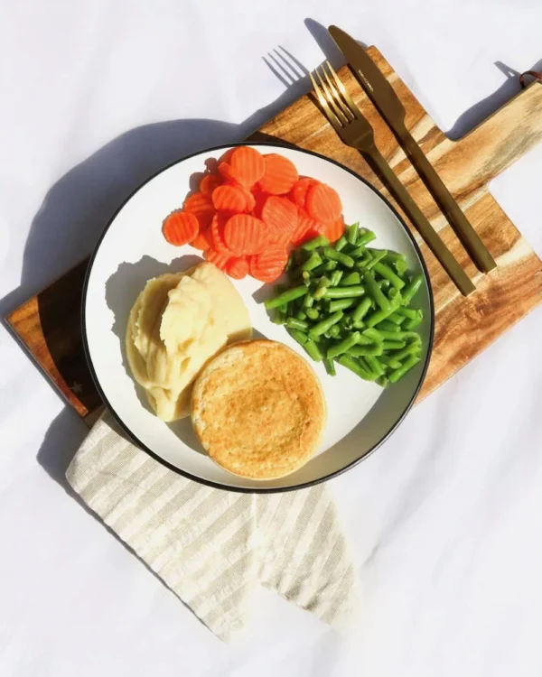 Meat Pie with Mash Potatoes, Beans, and Carrot